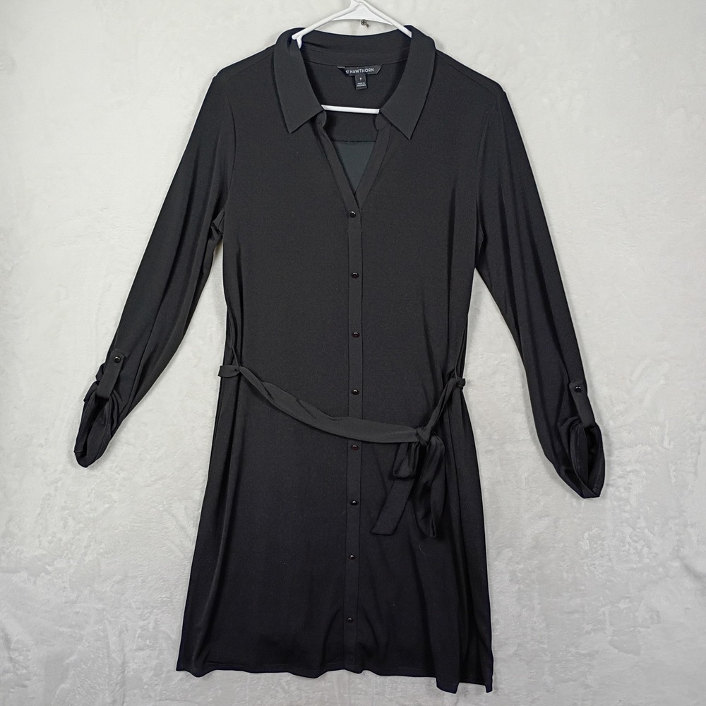 41 Hawthorn Shirt Dress Womens M Black Long Sleeve Belted Work Wear Professional